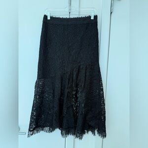 Alice + Olivia Black Asymmetrical Lace Midi Skirt